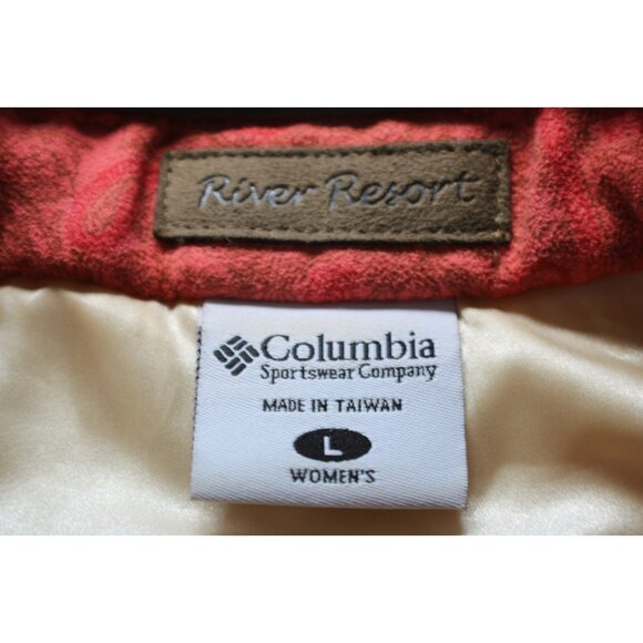 Columbia Womens Large River Resort Full Zip Vest Coral Tan Paisley Full Zip Line - Picture 6 of 10